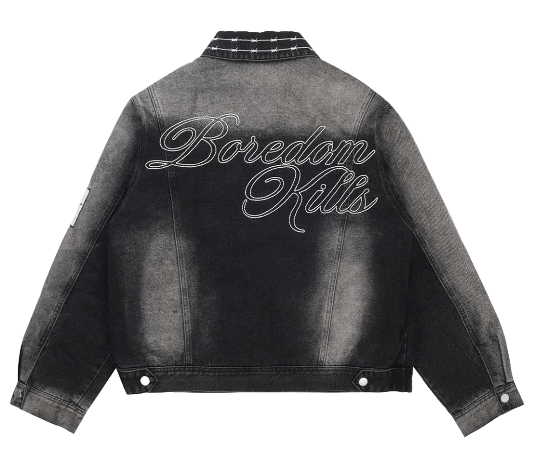 Boredom Kills Washed Black Jean Jacket - Restock AveBoredom Kills Washed Black Jean JacketRestock AveRestock AveM32620659Restock Ave
