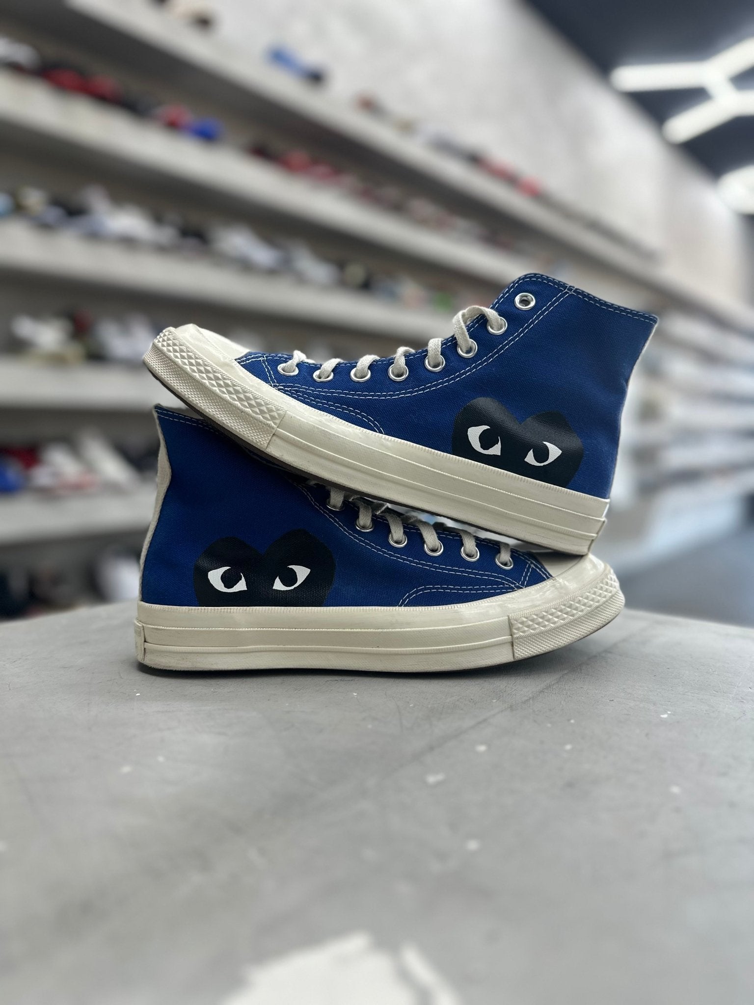 Converse Chuck Taylor All Star 70 Hi Comme des Garcons PLAY Blue Quartz Sz 7 (PREOWNED ) (NO BOX) - Restock AveConverse Chuck Taylor All Star 70 Hi Comme des Garcons PLAY Blue Quartz Sz 7 (PREOWNED ) (NO BOX)Restock AveRestock Ave7Restock Ave