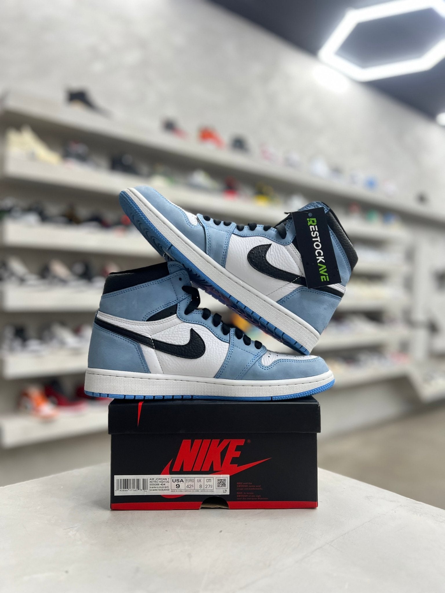 Jordan 1 Retro High OG University Blue Sz 9 (PREOWNED)(REPLACEMENT BOX) - Restock AveJordan 1 Retro High OG University Blue Sz 9 (PREOWNED)(REPLACEMENT BOX)Restock AveRestock Ave9Restock Ave