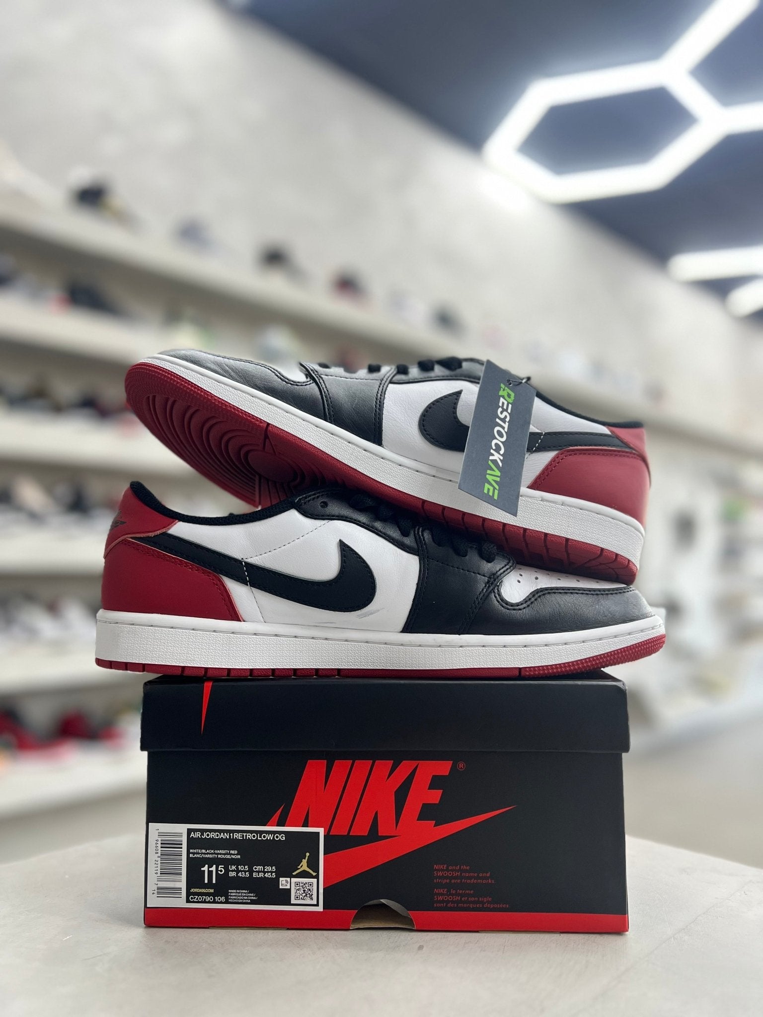 Jordan 1 Retro Low OG Black Toe Sz 11.5 (PREOWNED) - Restock AveJordan 1 Retro Low OG Black Toe Sz 11.5 (PREOWNED)Restock AveRestock Ave11.5Restock Ave