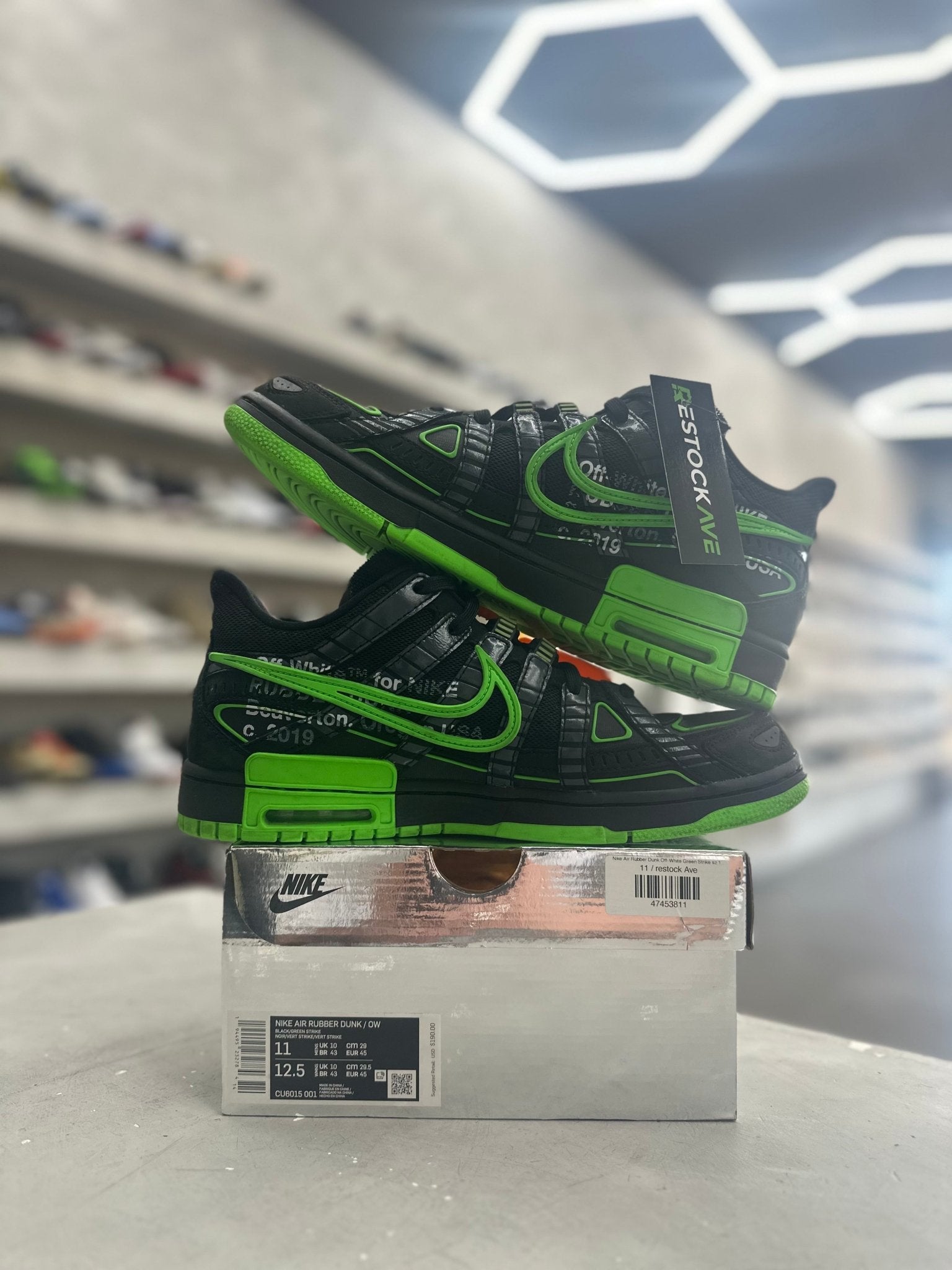 Nike Air Rubber Dunk Off-White Green Strike Sz 11 (PREOWNED) - Restock AveNike Air Rubber Dunk Off-White Green Strike Sz 11 (PREOWNED)Restock AveRestock Ave11Restock Ave