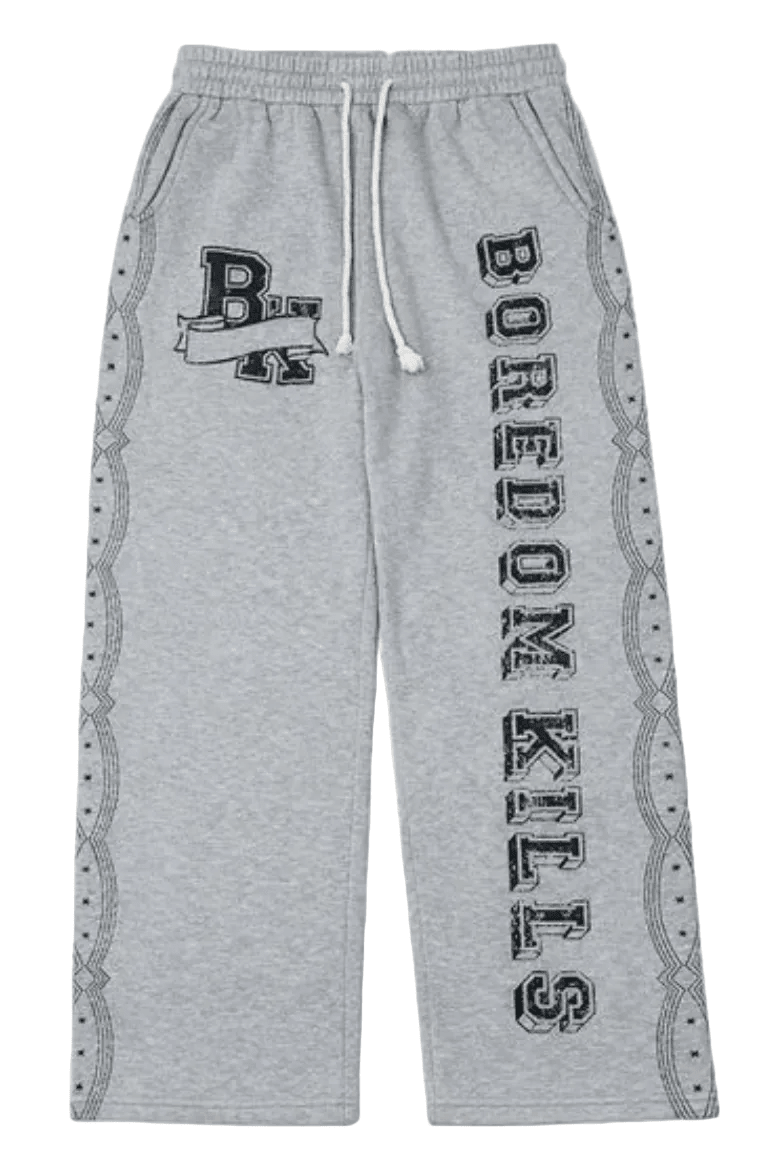 Boredom Kills BK University Sweatpants Heather Grey - Restock AveBoredom Kills BK University Sweatpants Heather GreyRestock AveRestock AveXL18072947Restock Ave