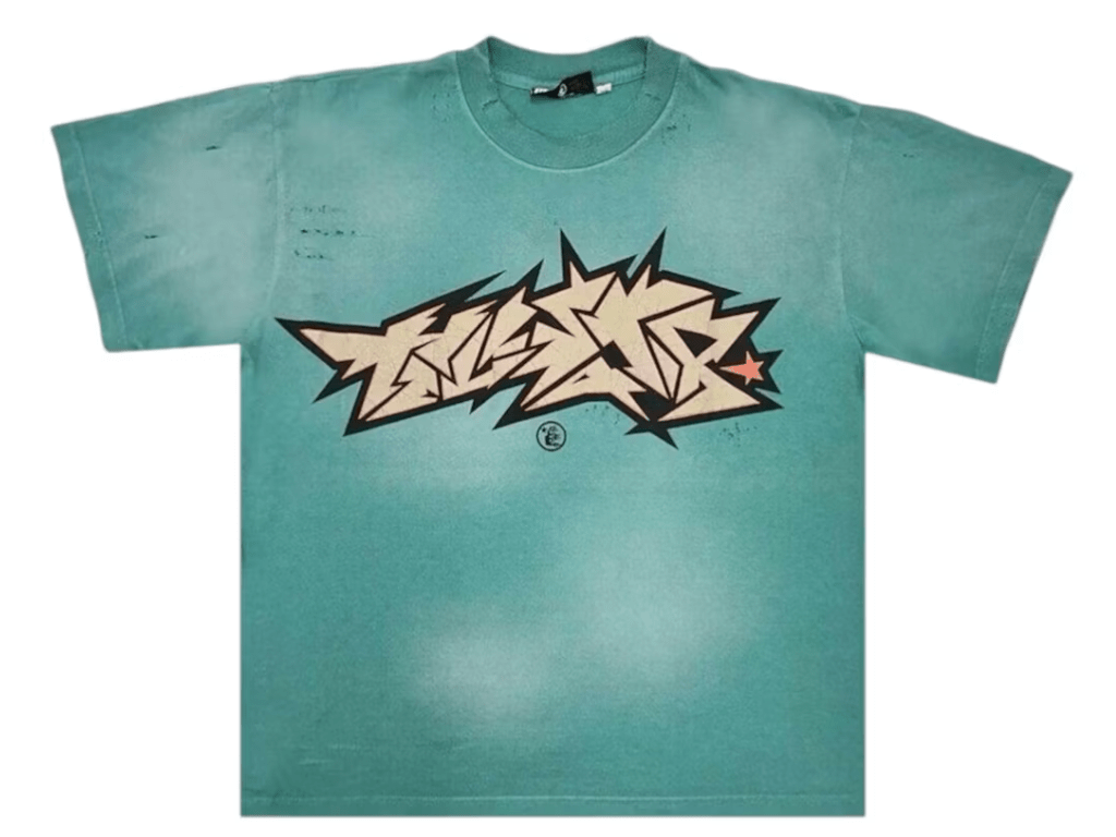 Hellstar Cracked Logo Print T-Shirt Washed Teal - Restock AveHellstar Cracked Logo Print T-Shirt Washed TealRestock AveRestock AveL44323955Restock Ave