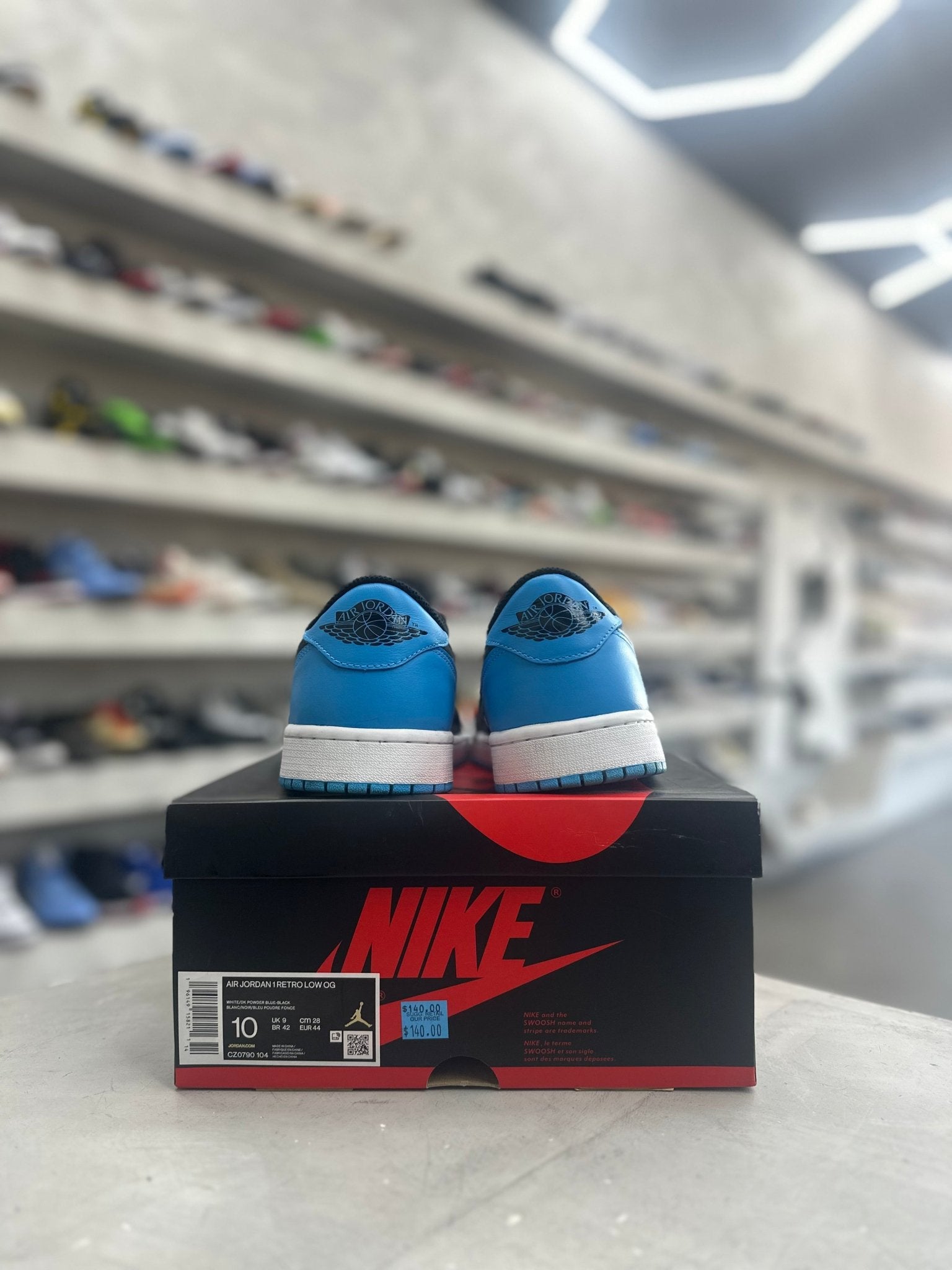 Jordan 1 Retro Low OG Black Dark Powder Blue Sz 10 (PREOWNED) - Restock AveJordan 1 Retro Low OG Black Dark Powder Blue Sz 10 (PREOWNED)Restock AveRestock Ave10Restock Ave