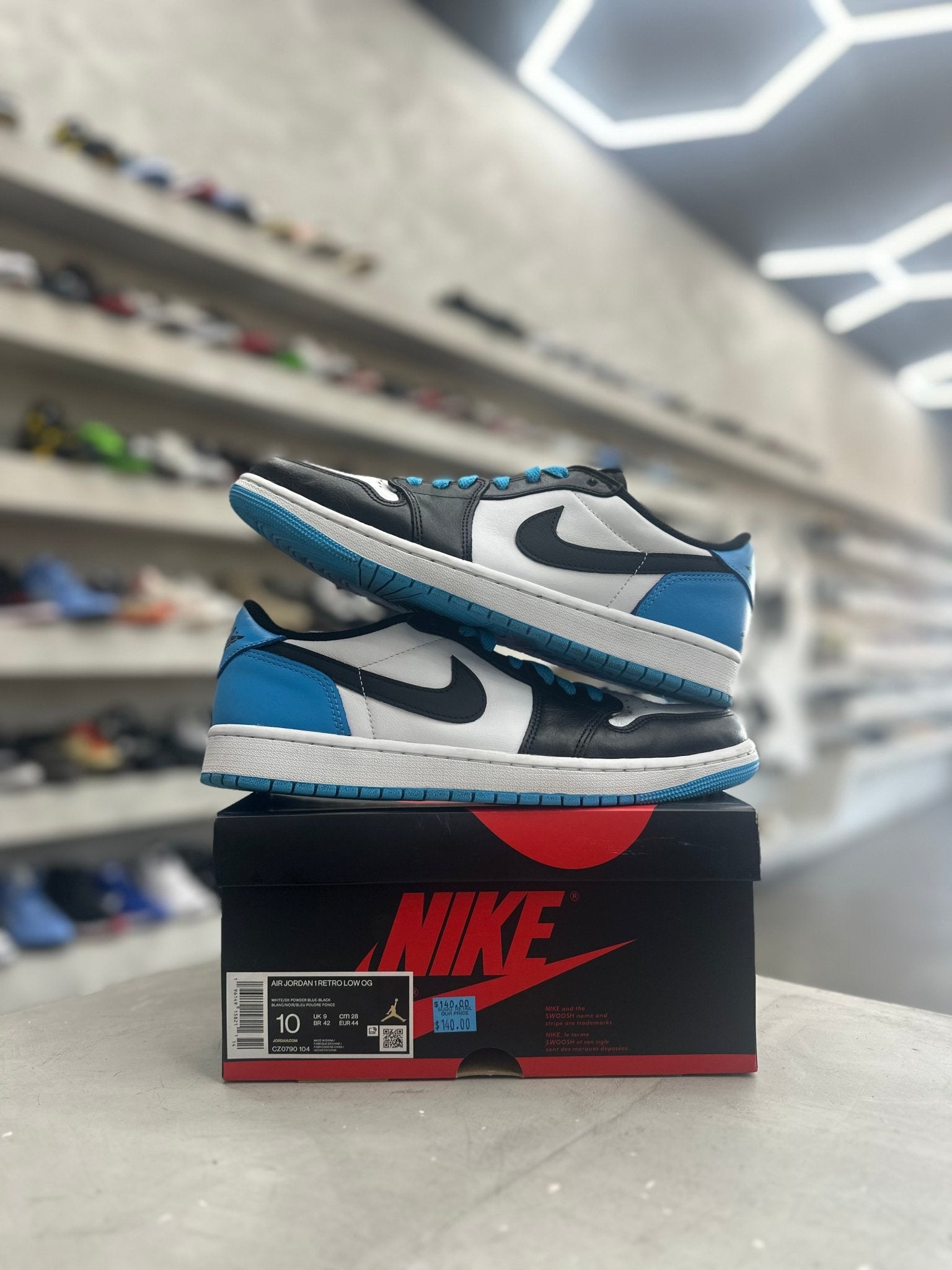 Jordan 1 Retro Low OG Black Dark Powder Blue Sz 10 (PREOWNED) - Restock AveJordan 1 Retro Low OG Black Dark Powder Blue Sz 10 (PREOWNED)Restock AveRestock Ave10Restock Ave