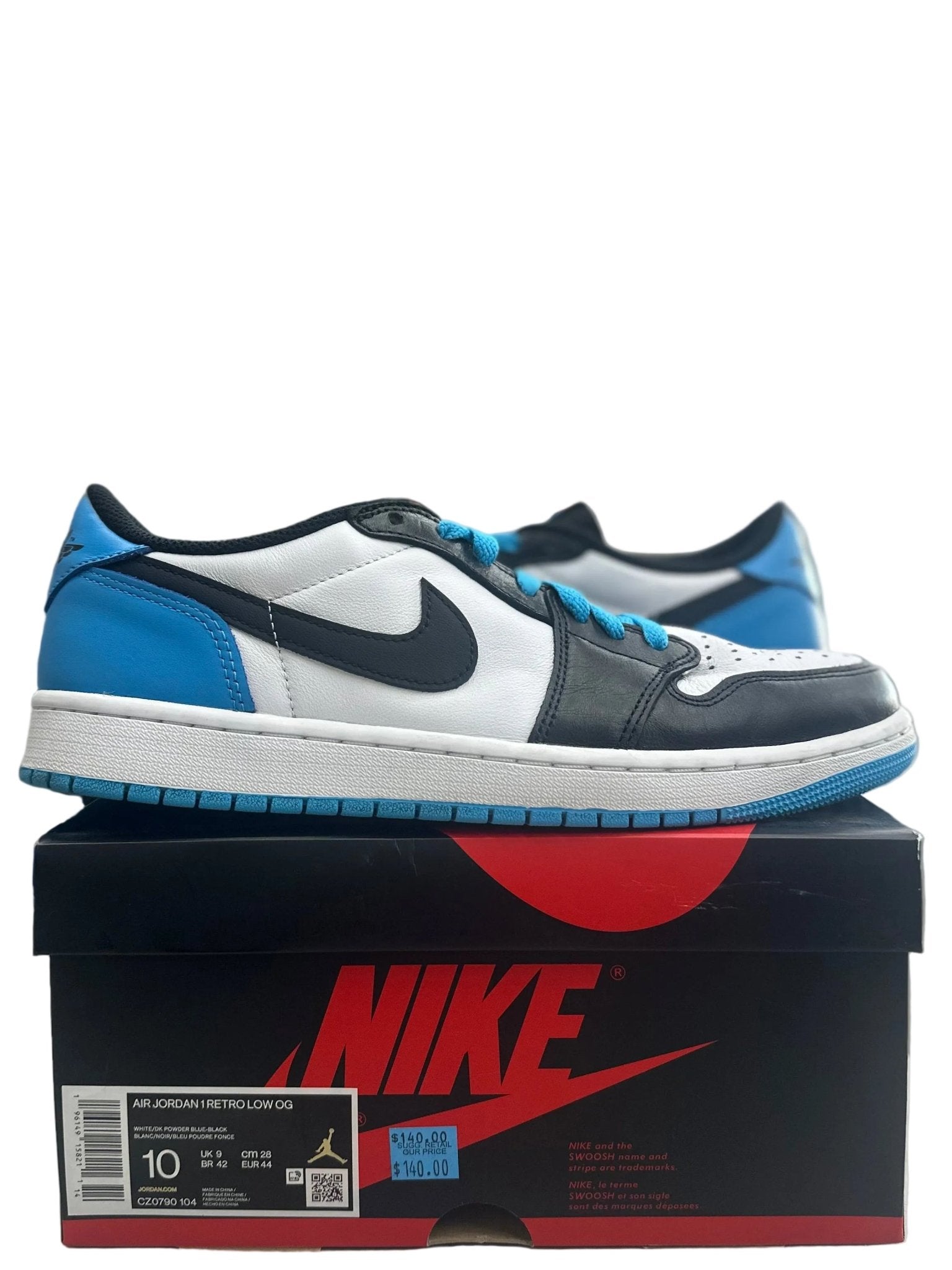 Jordan 1 Retro Low OG Black Dark Powder Blue Sz 10 (PREOWNED