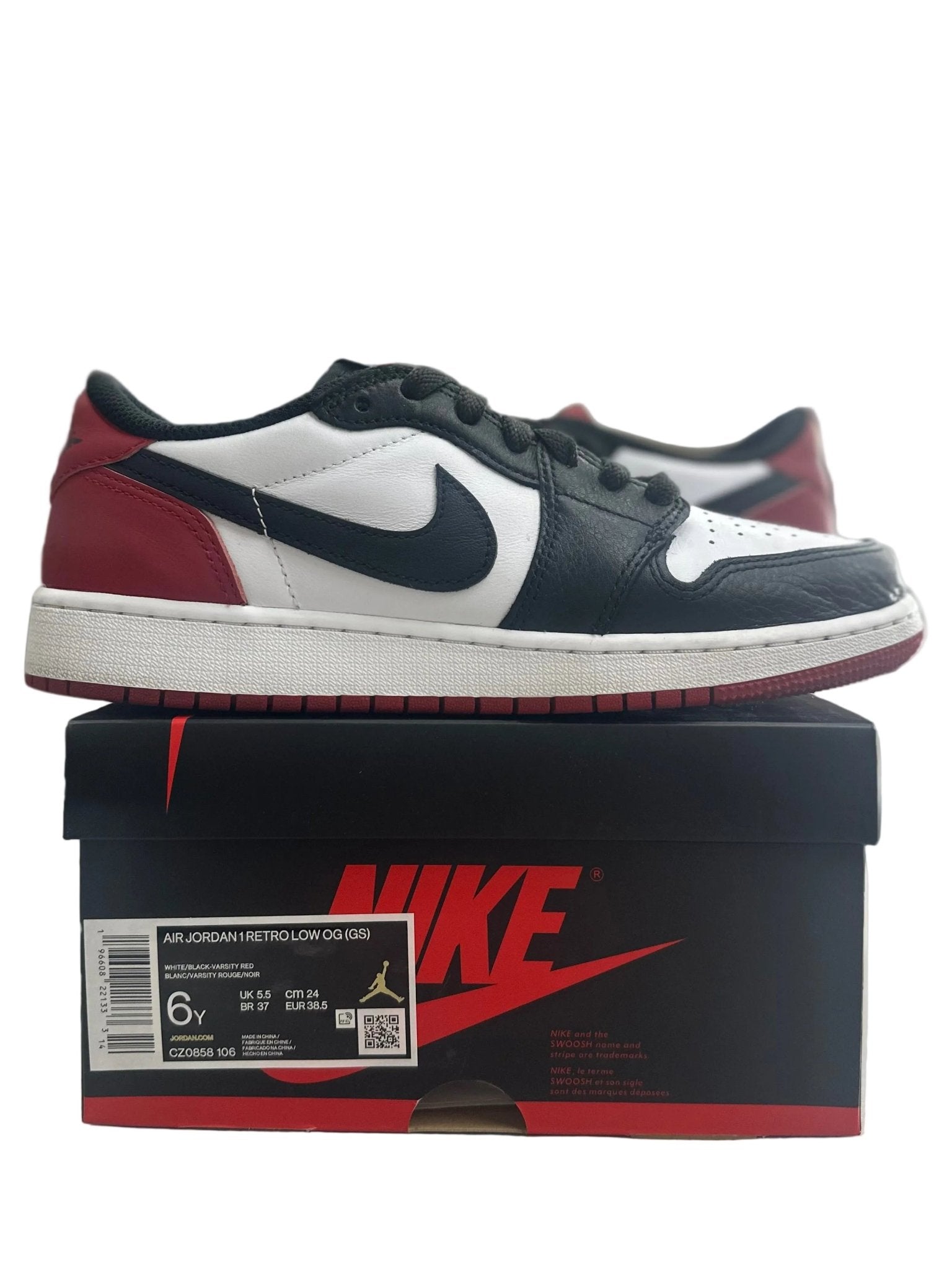 Jordan 1 Retro Low OG Black Toe Sz 6Y (PREOWNED) - Restock AveJordan 1 Retro Low OG Black Toe Sz 6Y (PREOWNED)Restock AveRestock Ave6y32541043Restock Ave