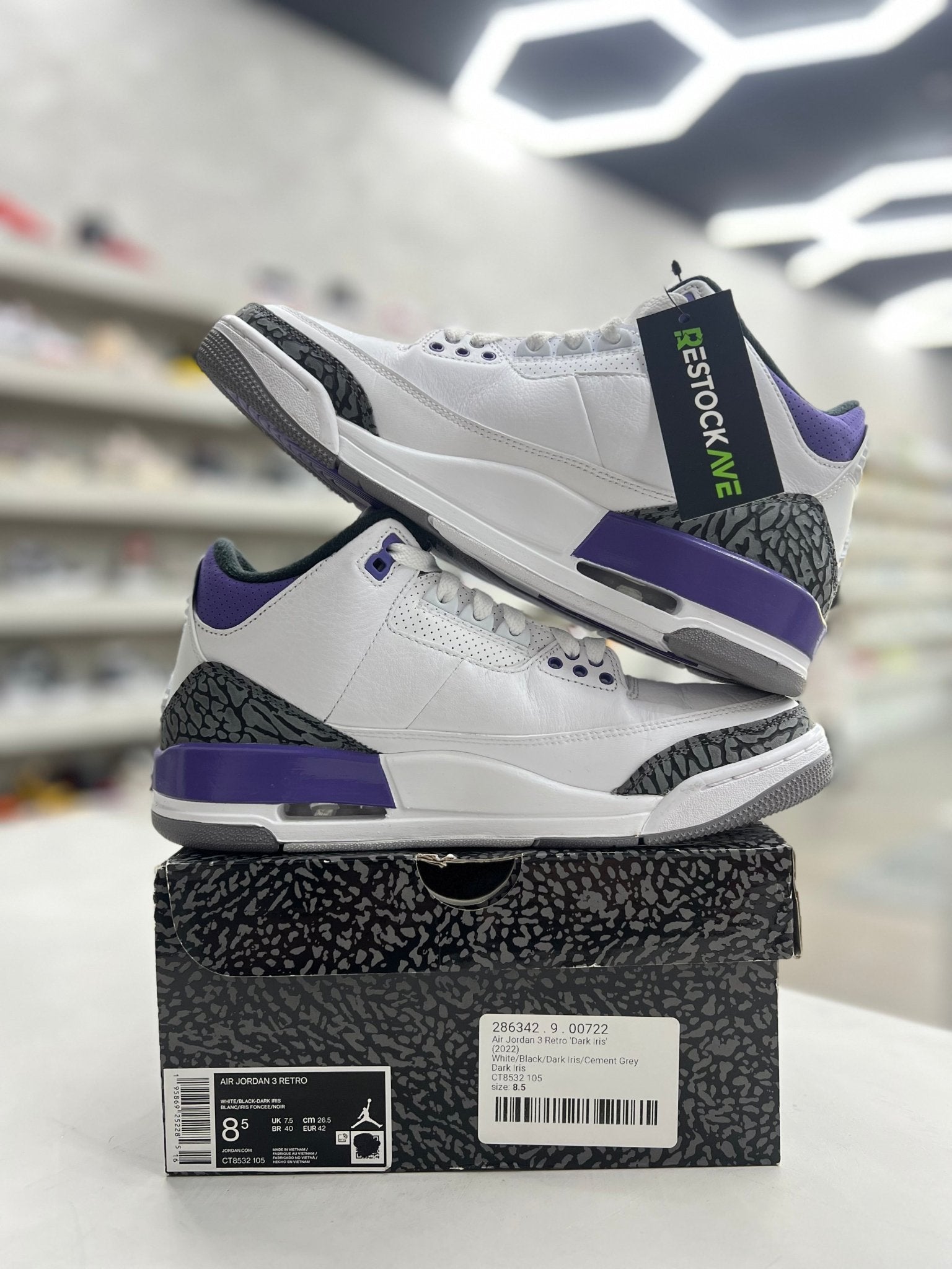 Jordan 3 Retro Dark Iris Sz 8.5 (PREOWNED) - Restock AveJordan 3 Retro Dark Iris Sz 8.5 (PREOWNED)Restock AveRestock Ave8.5Restock Ave