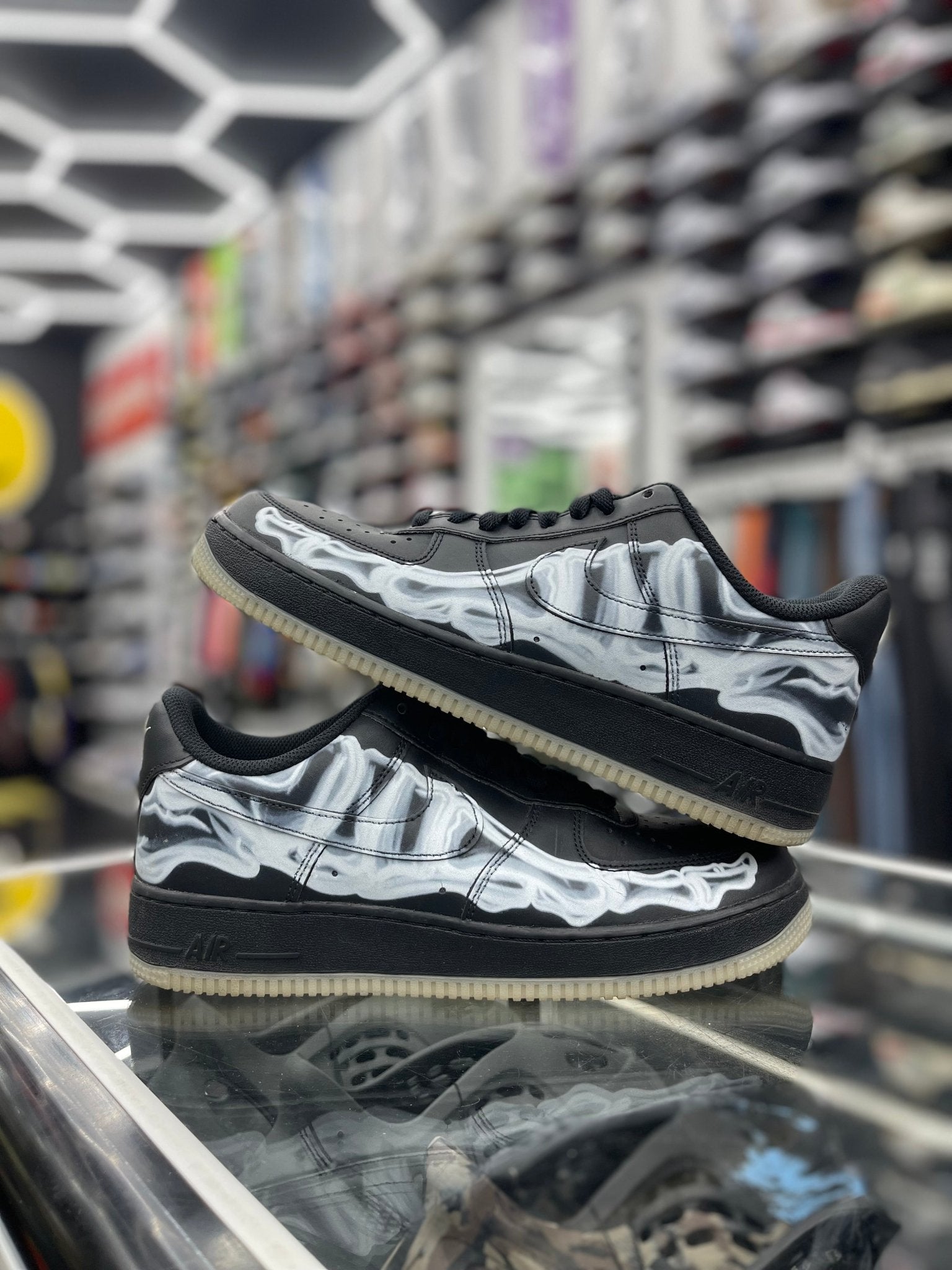Nike Air Force 1 Low Black Skeleton Halloween sz 8.5 (preowned