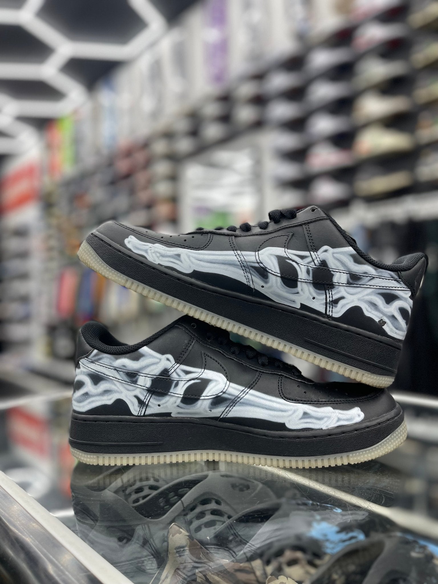 Nike Air Force 1 Low Black Skeleton Halloween sz 8.5 (preowned