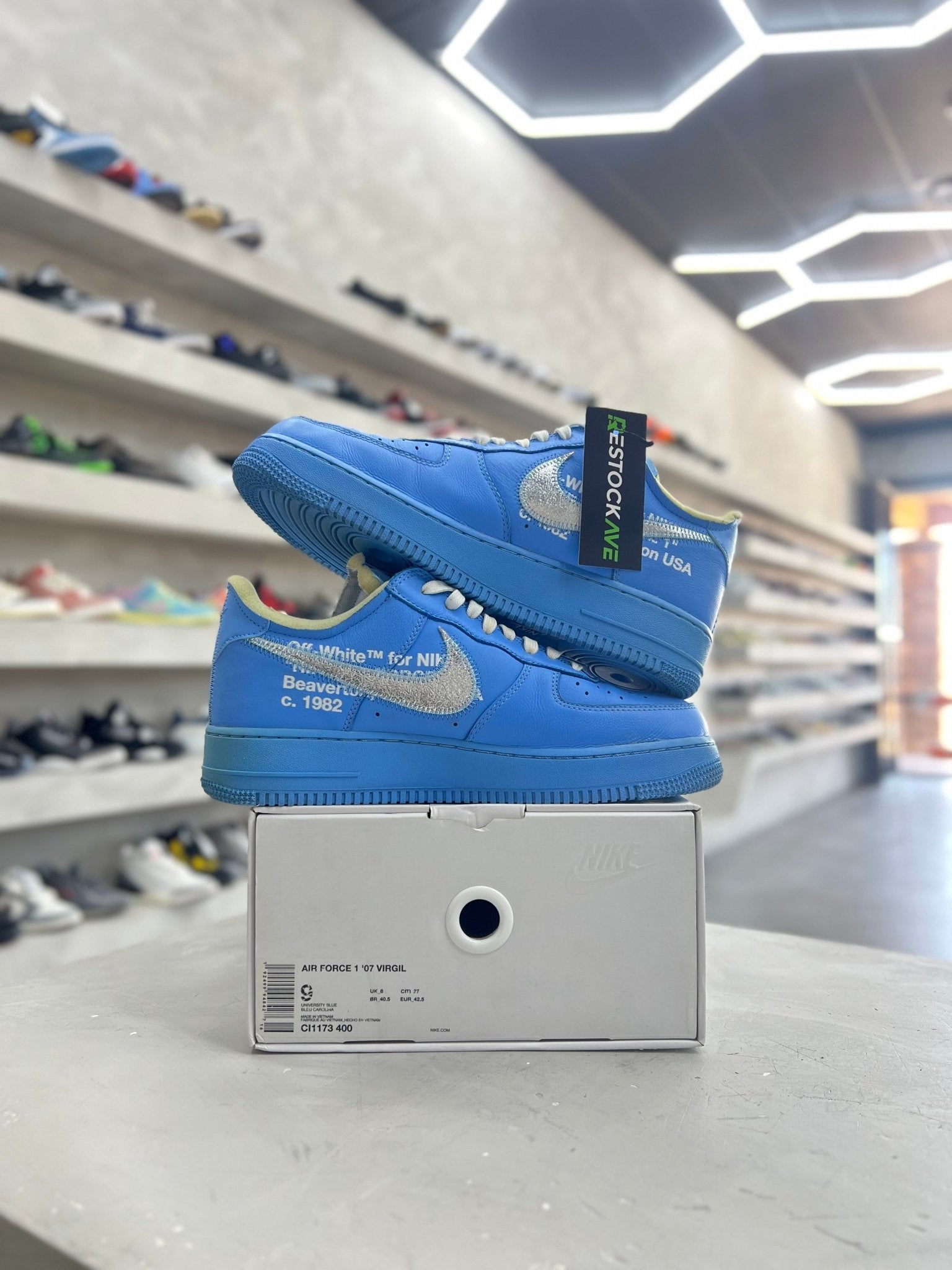 Nike Air Force 1 Low Off - White MCA University Blue Sz 9 (PREOWNED) - Restock AveNike Air Force 1 Low Off - White MCA University Blue Sz 9 (PREOWNED)Restock AveRestock Ave9Restock Ave