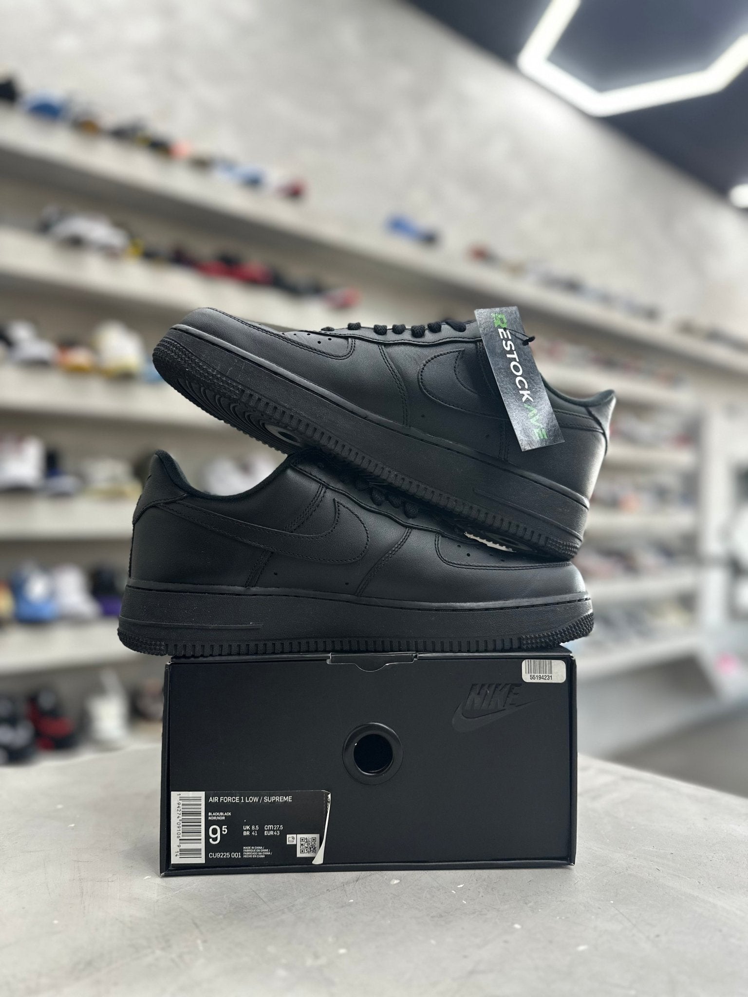 Nike Air Force 1 Low Supreme Black Sz 9.5 (PREOWNED) - Restock AveNike Air Force 1 Low Supreme Black Sz 9.5 (PREOWNED)Restock AveRestock Ave9.5Restock Ave