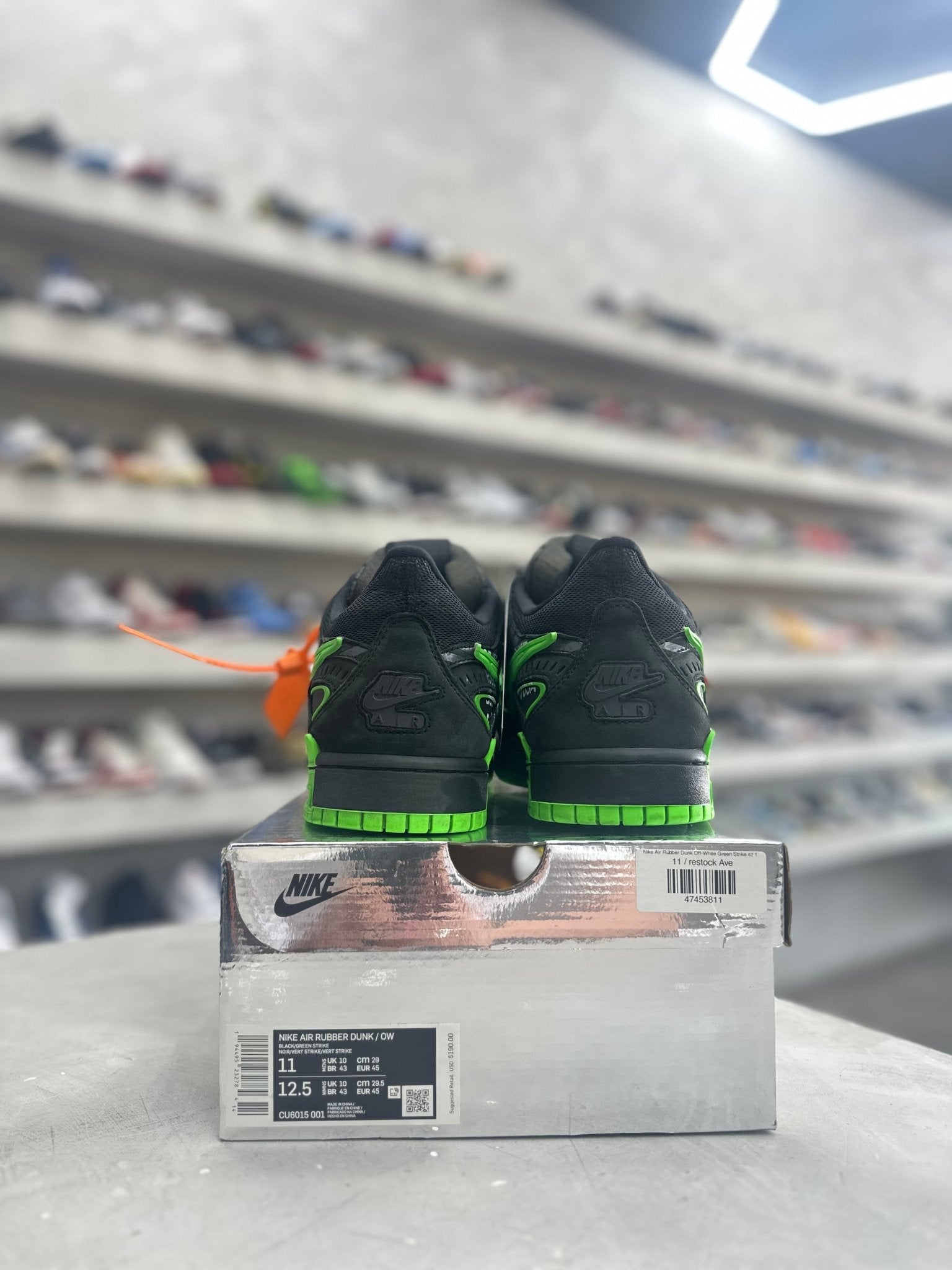 Nike Air Rubber Dunk Off-White Green Strike Sz 11 (PREOWNED) - Restock AveNike Air Rubber Dunk Off-White Green Strike Sz 11 (PREOWNED)Restock AveRestock Ave11Restock Ave