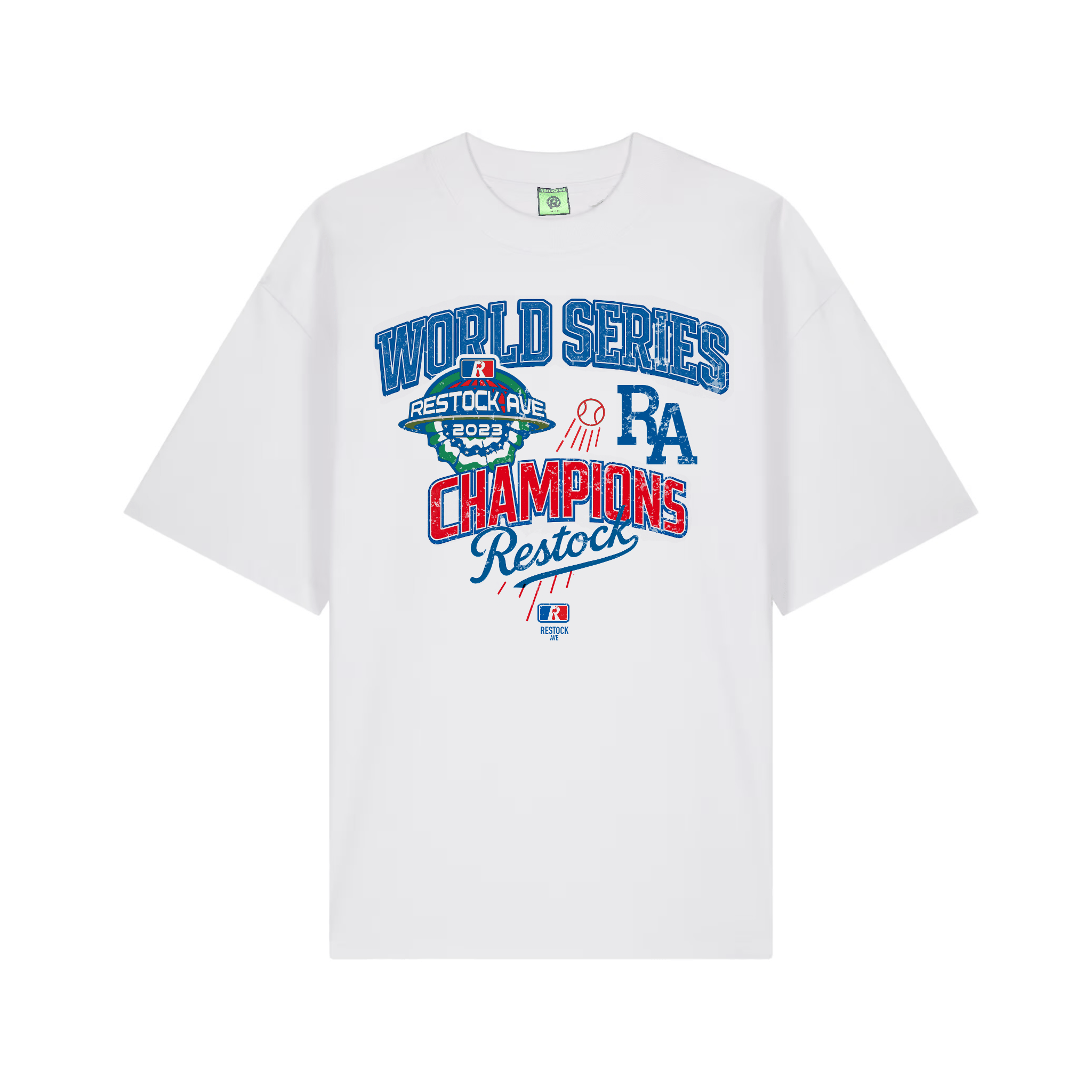 RESTOCK AVE WORLD SERIES CHAMPIONS WHITE T - SHIRT - Restock AveRESTOCK AVE WORLD SERIES CHAMPIONS WHITE T - SHIRTRestock AveRestock AveSRestock Ave