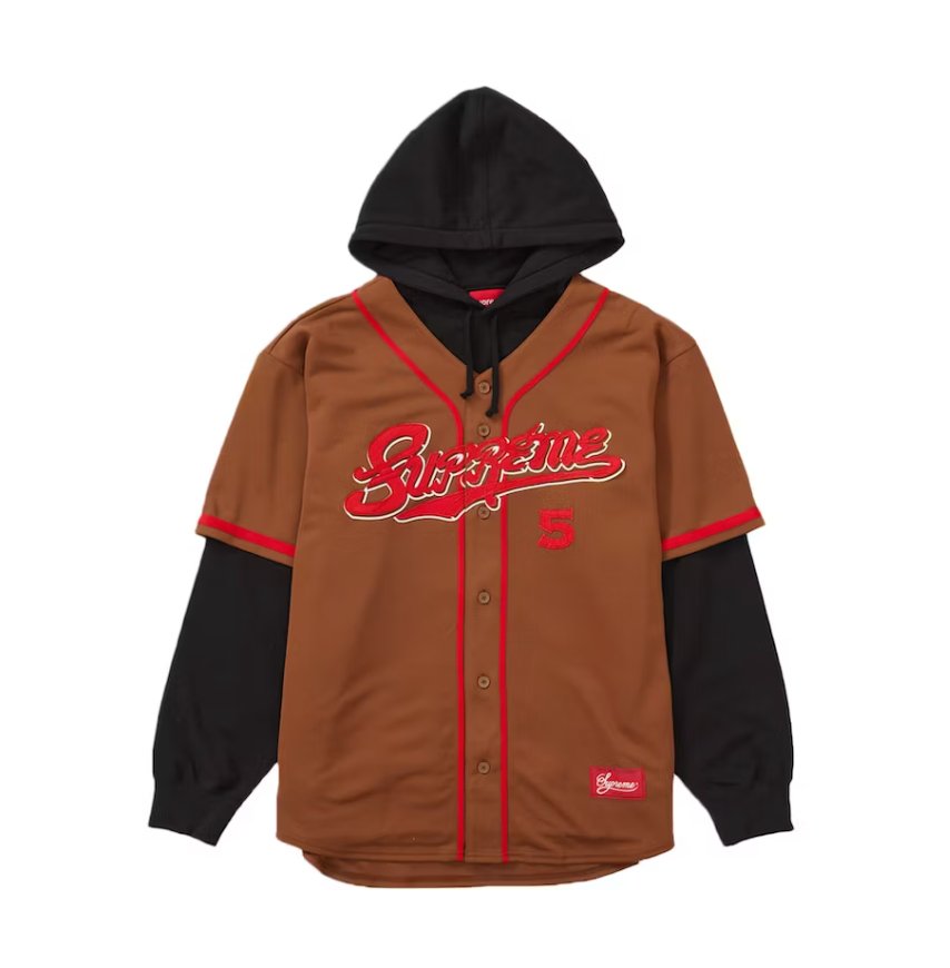 Supreme Baseball Jersey Hooded Sweatshirt Brown - Restock AveSupreme Baseball Jersey Hooded Sweatshirt BrownRestock Averestock AveMrestock Ave